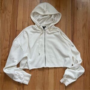 White cropped zip-up hoodie